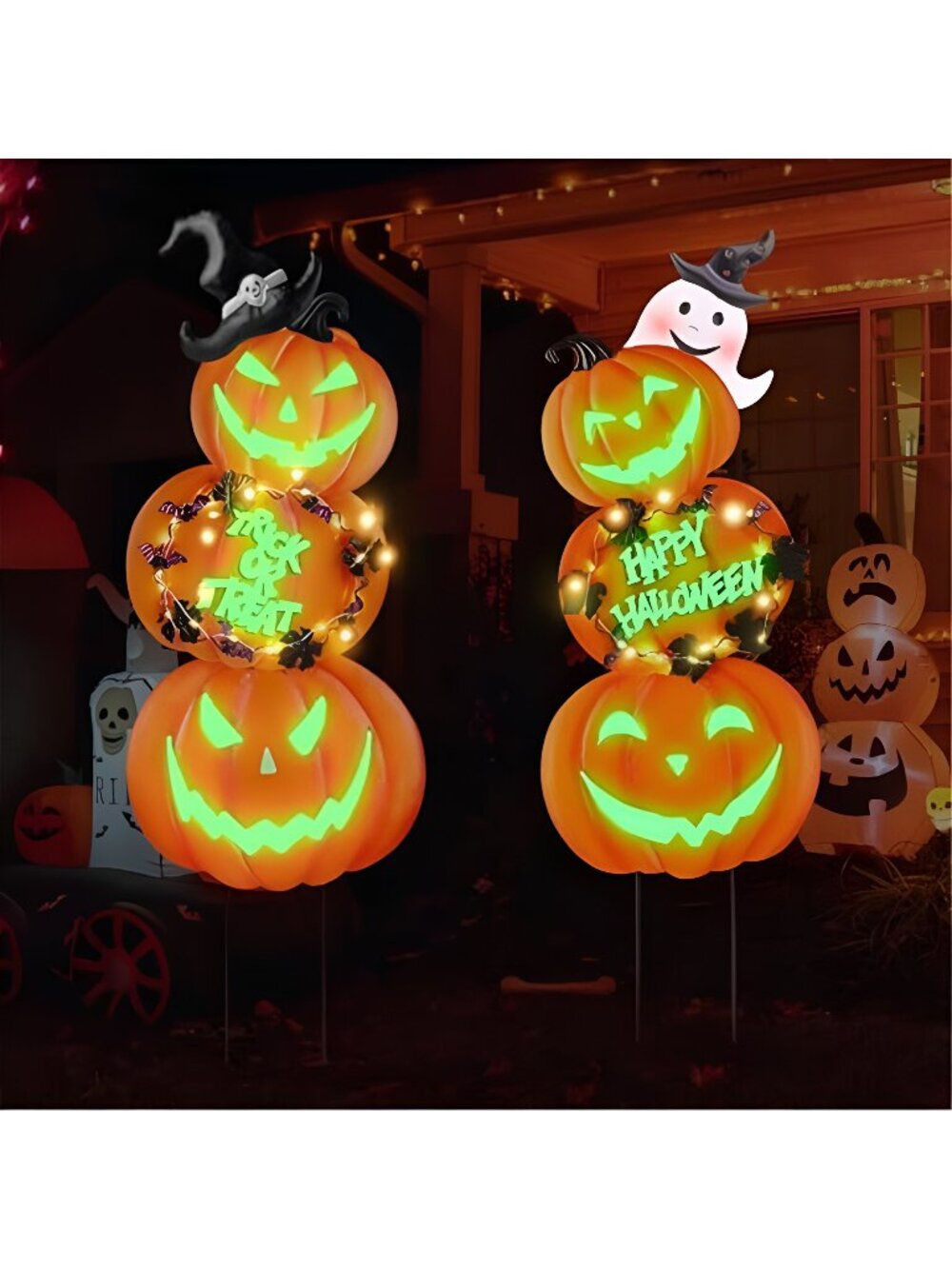 6 Pieces 38.2 Inch Metal Halloween Pumpkins Yard Signs with Stakes Waterproof